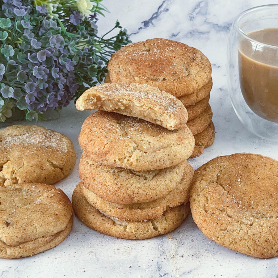 A stack of fresh cinnamon snickerdoodle cookies.