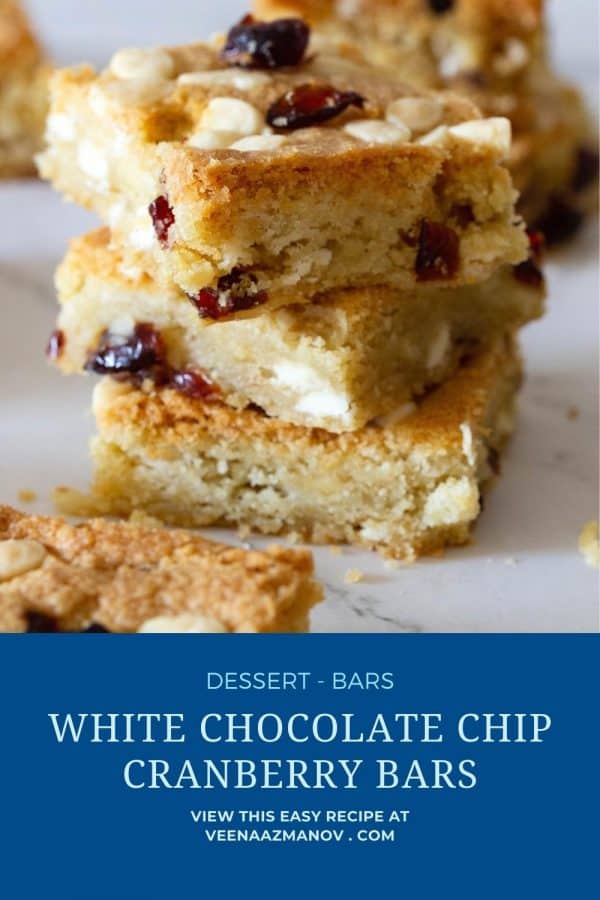 Pinterest image for white chocolate cranberry bars.