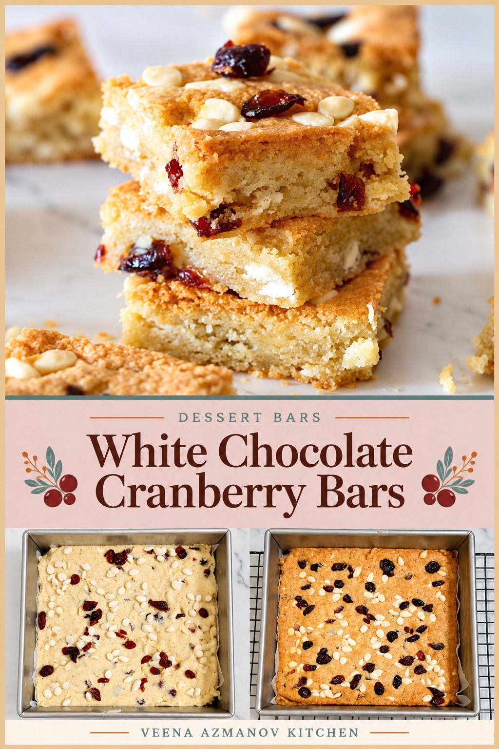 Pinterest image for White Chocolate Cranberry Bars.