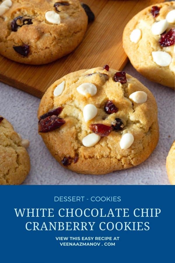 Pinterest image for white chocolate chip cookies with cranberries.