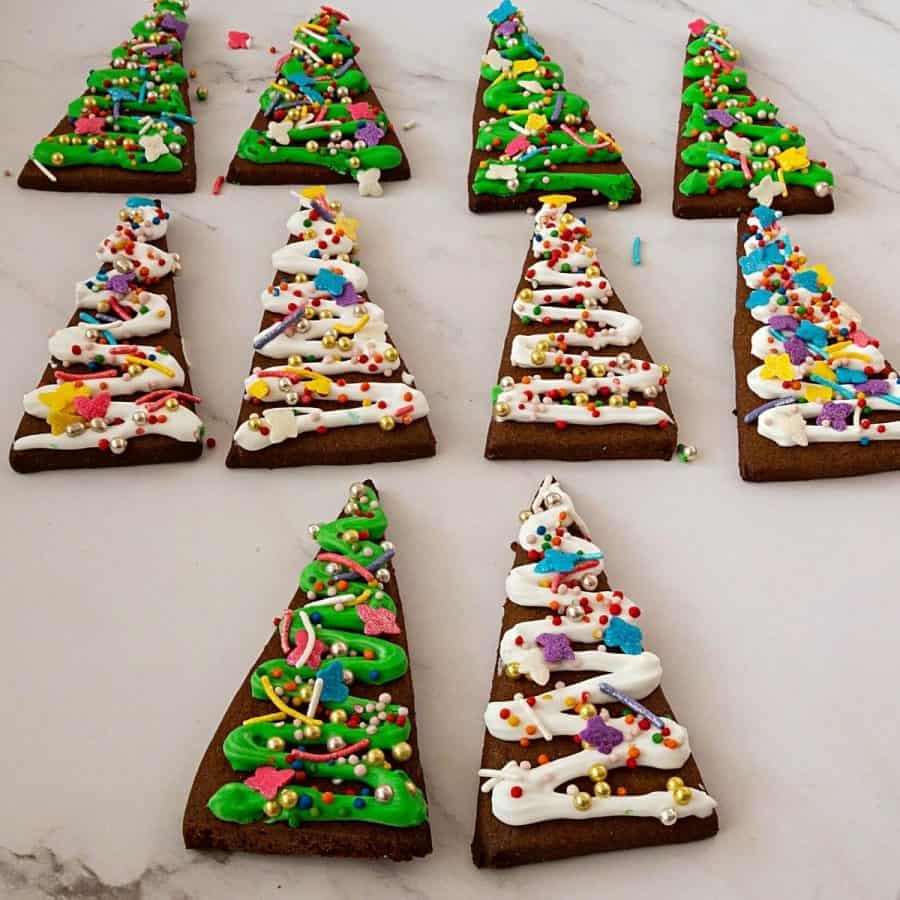 Gingerbread cookies in Christmas Tree shapes.