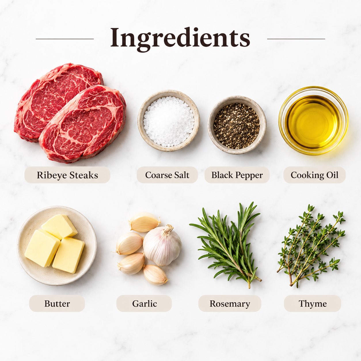 Ingredients for making Med Rare Steak.