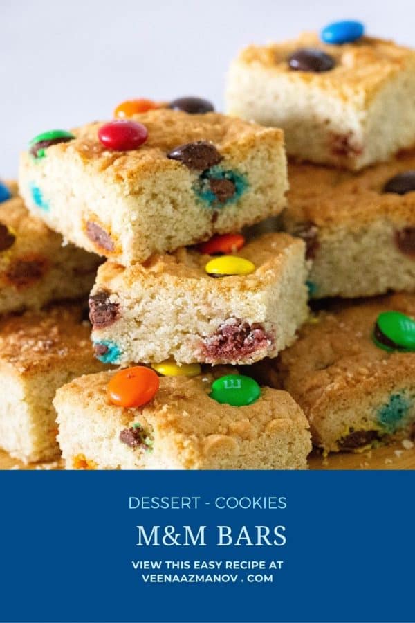 Pinterest image for M&M cookie bars.