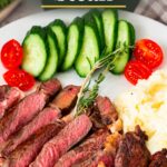 Pinterest image - How to Cook Medium Rare Steak on the Stovetop.