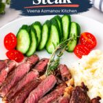 Pinterest image - How to Cook Medium Rare Steak on the Stovetop.