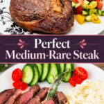 Pinterest image - How to Cook Medium Rare Steak on the Stovetop.