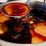 A pot with simmering mulled wine.
