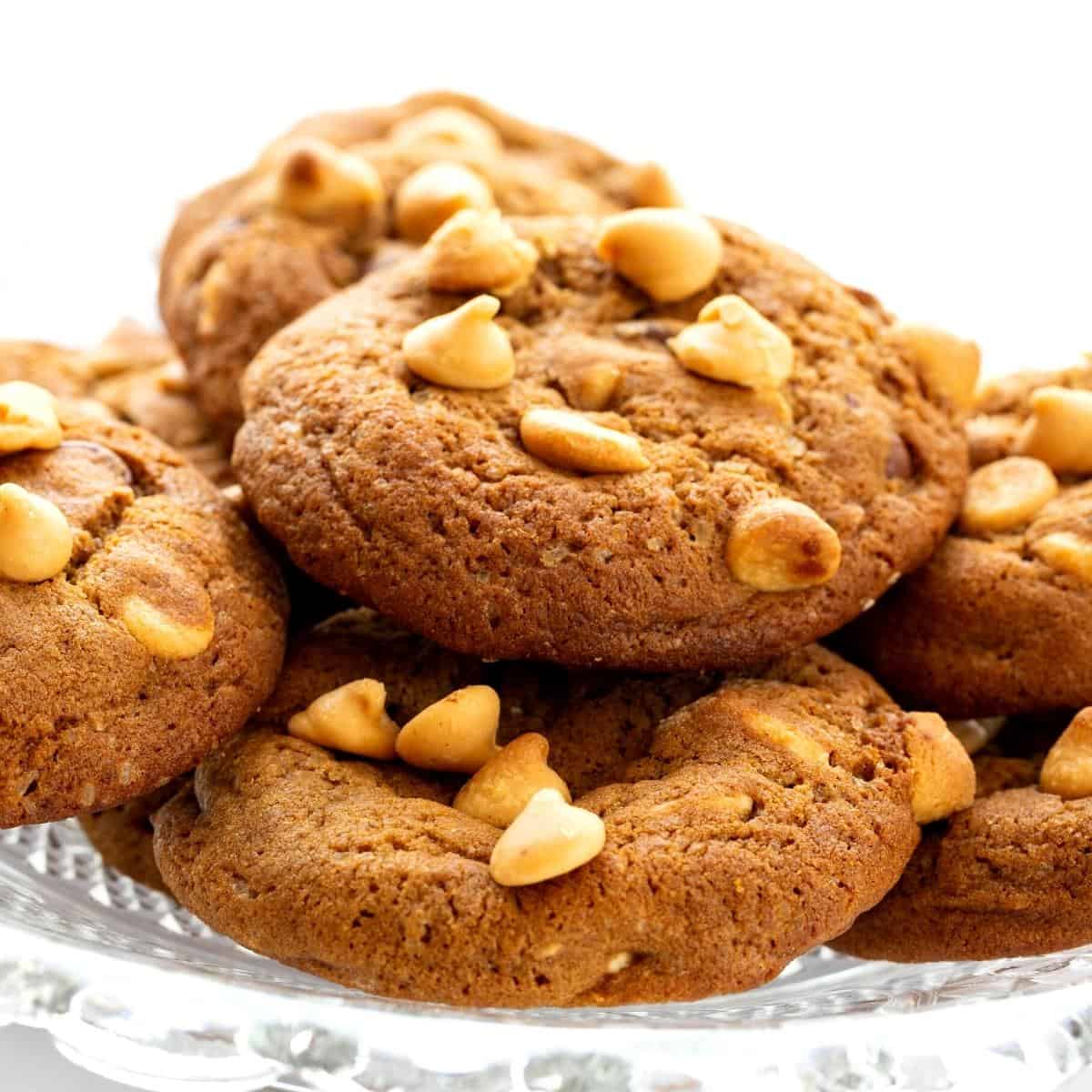 Stack of cookies on a plate.