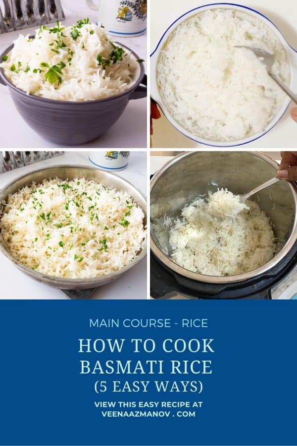 Pinterest image for cooking basmati 5 different ways.