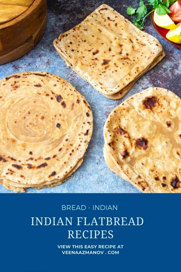 Pinterest image for making Indian Flat bread Chapati, tandoori roti, paratha, lachha paratha.