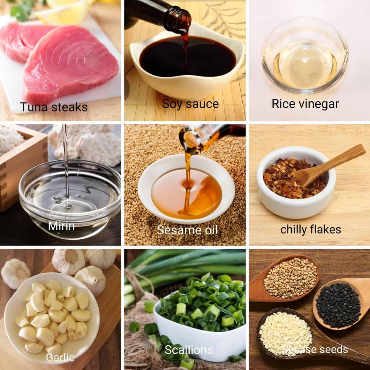 Ingredients for tuna steak with sesame seeds.