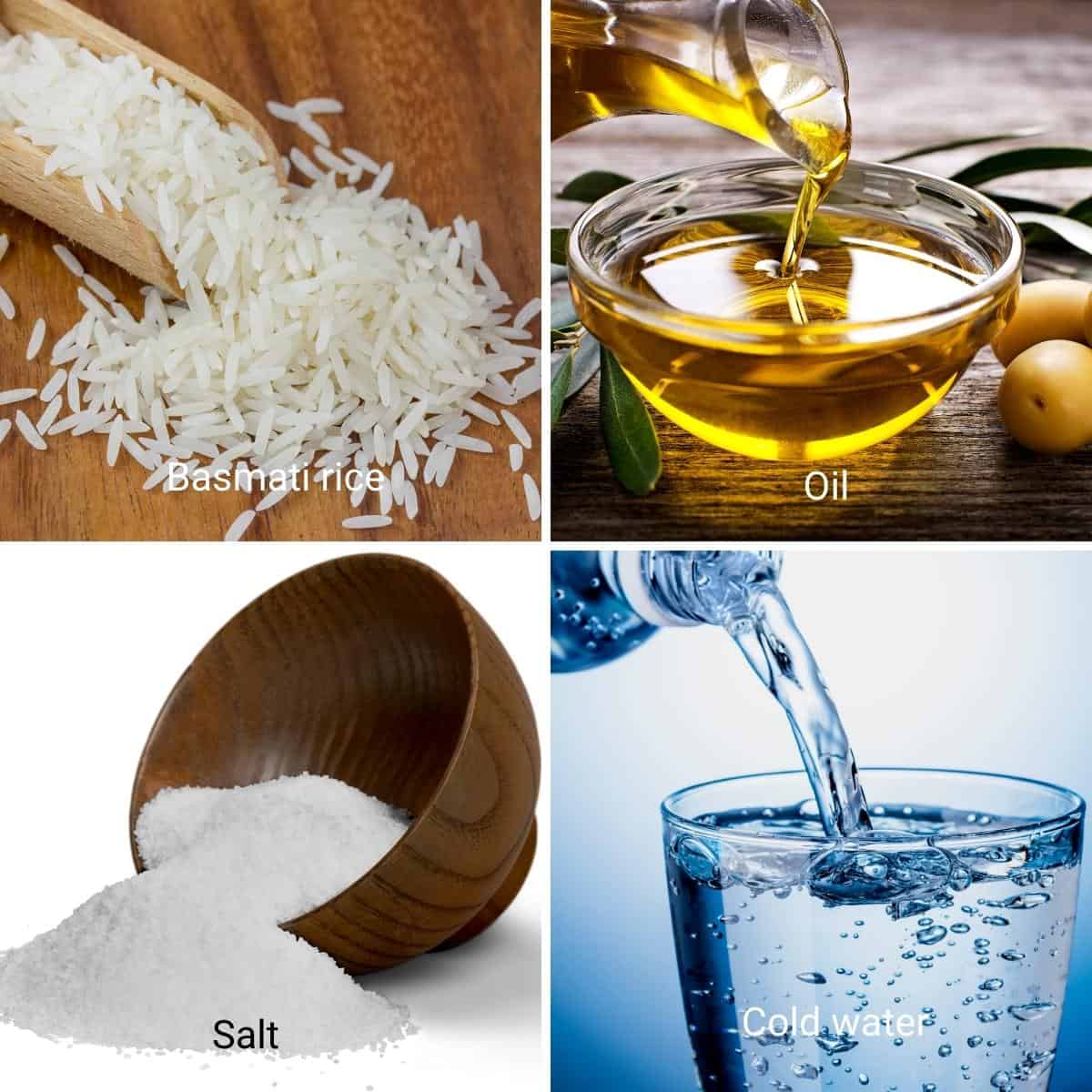 Ingredients for cooking basmati rice.
