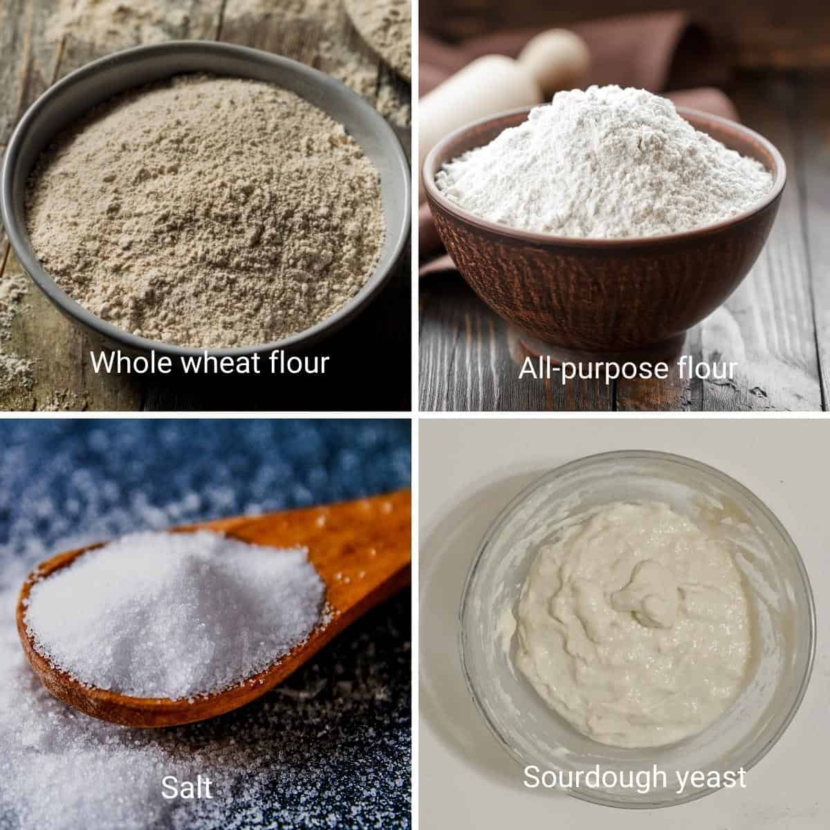 Ingredients for sourdough with whole wheat flour.