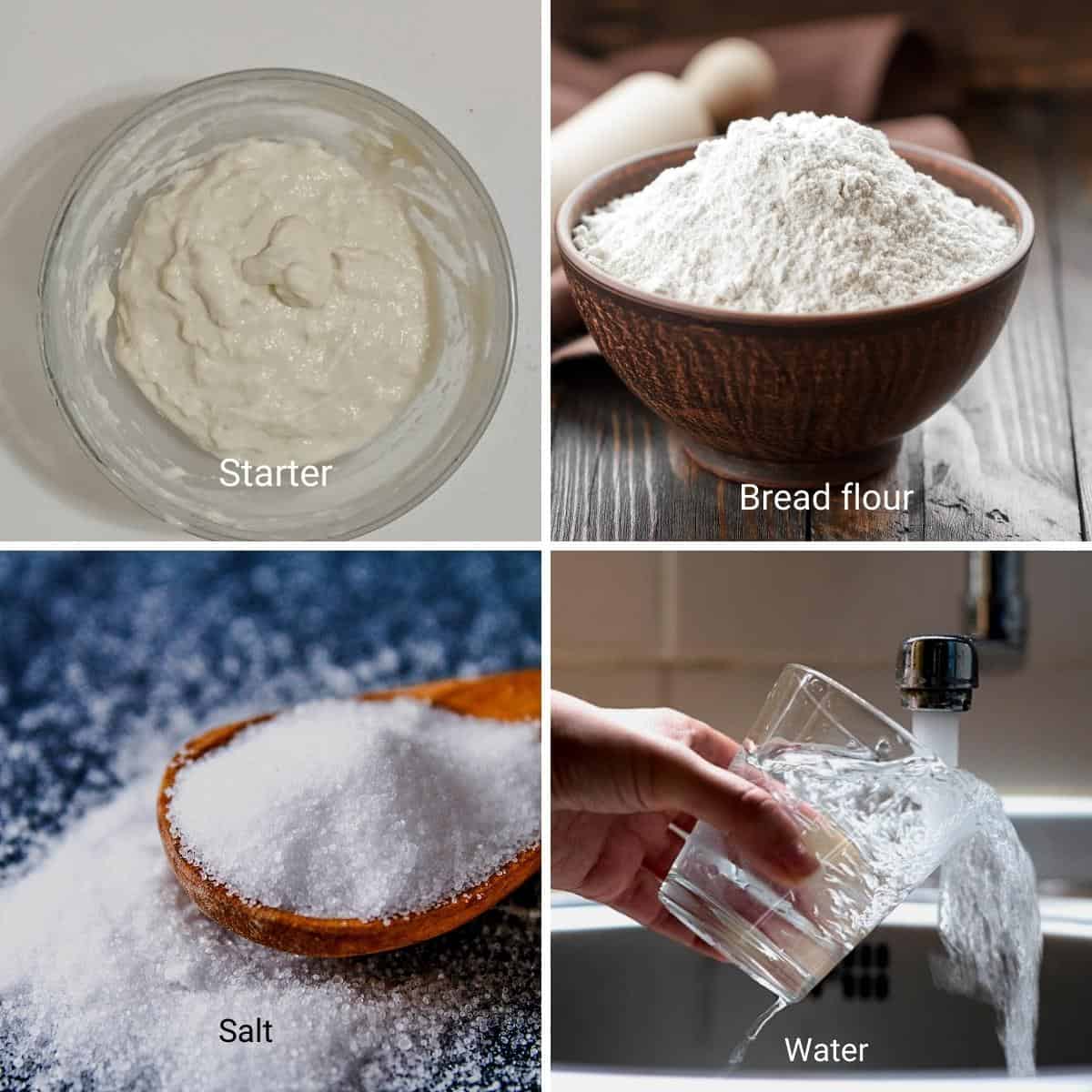 Ingredients for making sourdough bread.