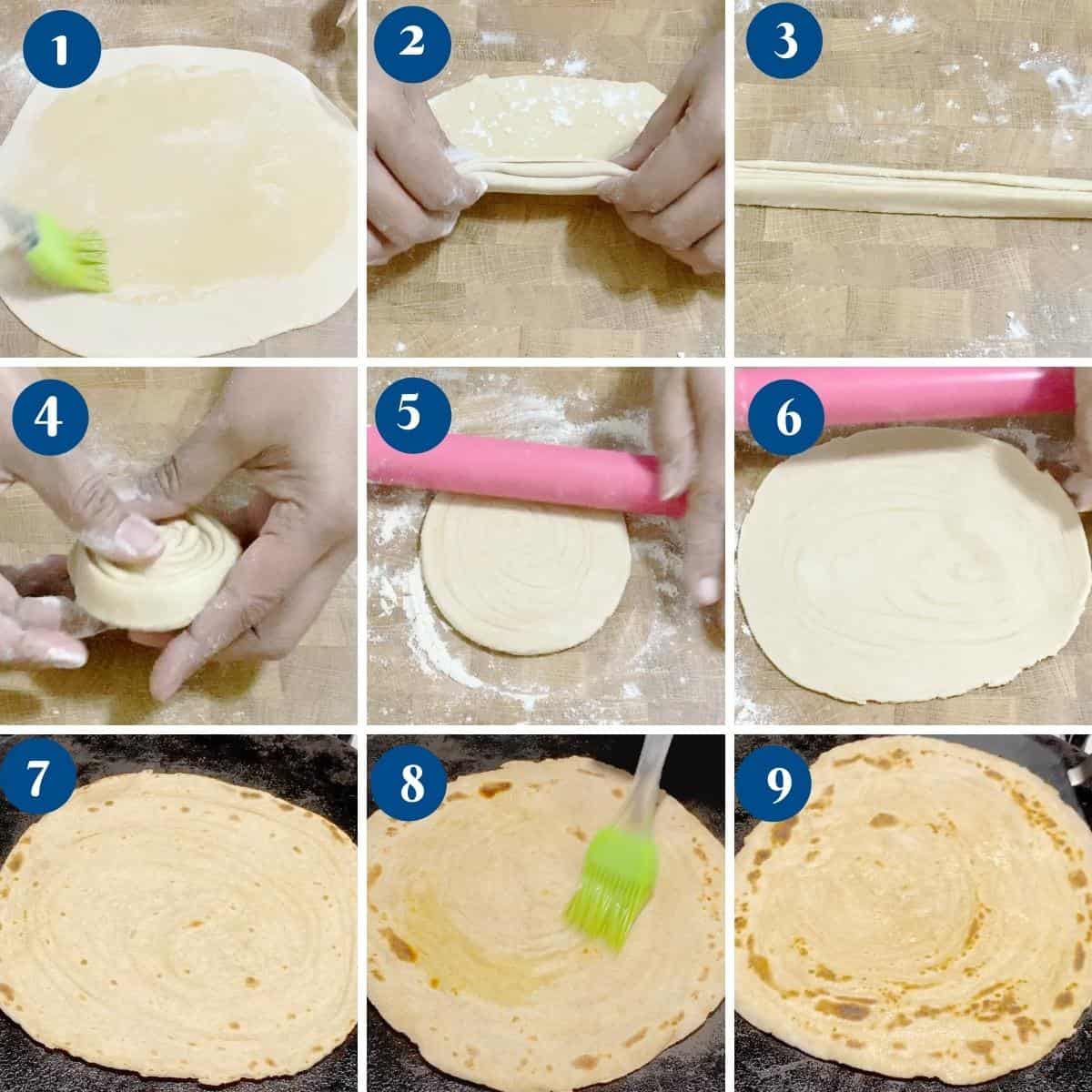 Progress pictures making the lachha paratha.