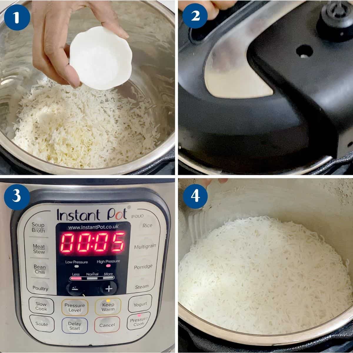 Progress pictures cooking basmati rice in the instant pot.