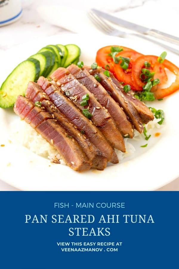 Pinterest image for pan seared tuna steaks.