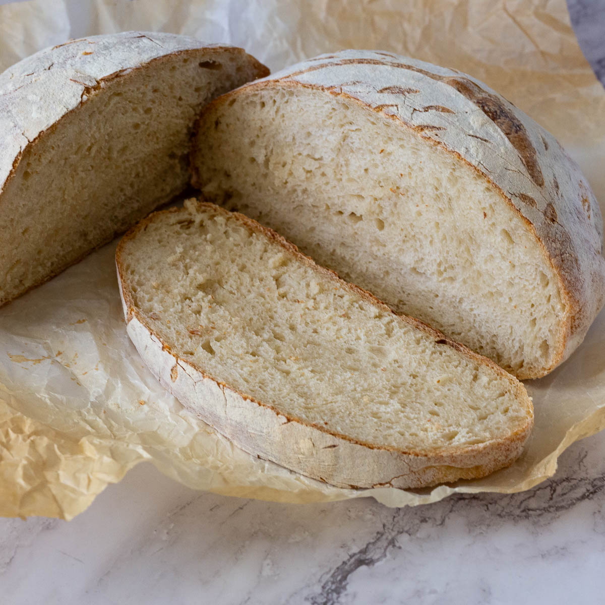 A sliced sourdough bread.