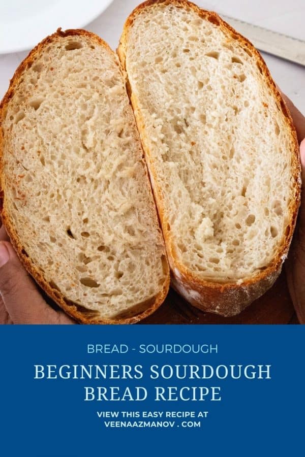 Pinterest image beginners sourdough bread recipe.