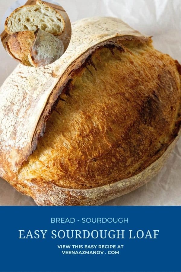 Pinterest image for sourdough loaf with sourdough starter.