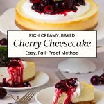 Pinterest image for Cherry Cheesecake aka White Forest Cheesecake.