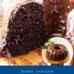 Pinterest image for bundt cake with chocolate glaze.