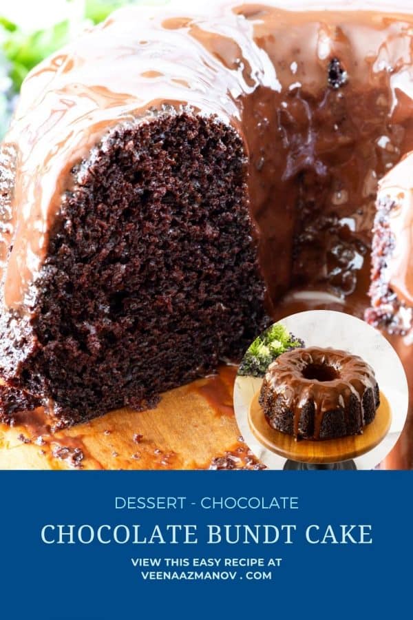 Pinterest image for bundt cake with chocolate glaze.