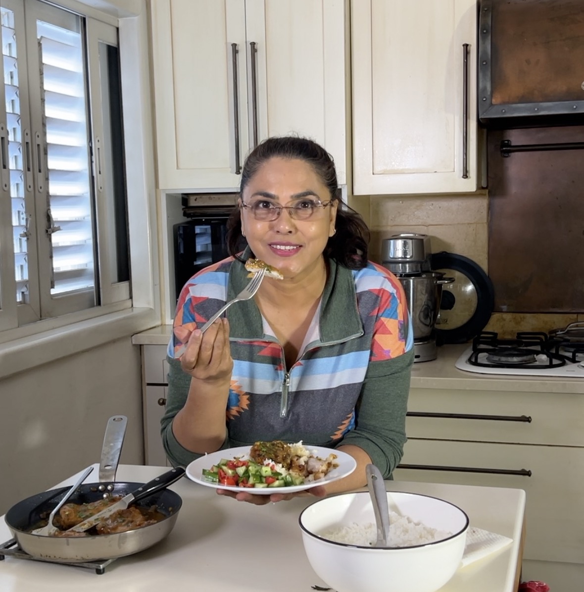Veena Azmanov with Honey Mustard Chicken.