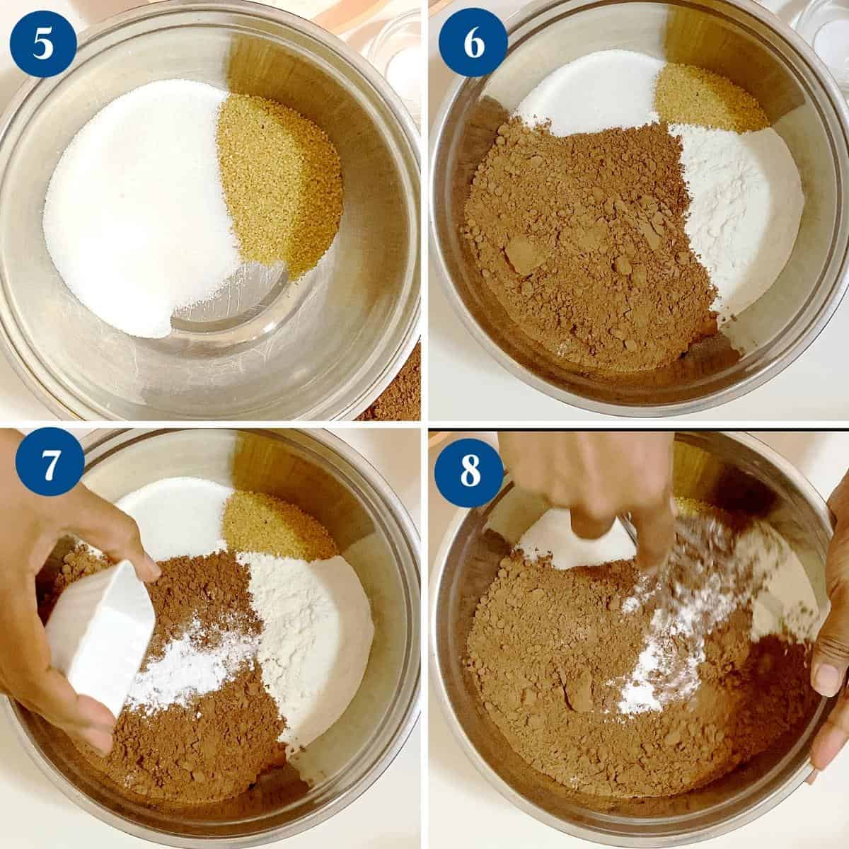 Progress pictures combine the dry ingredients in a bowl.