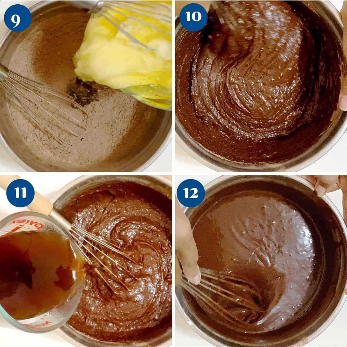 Progress pictures combine the wet and dry ingredients in a bowl.