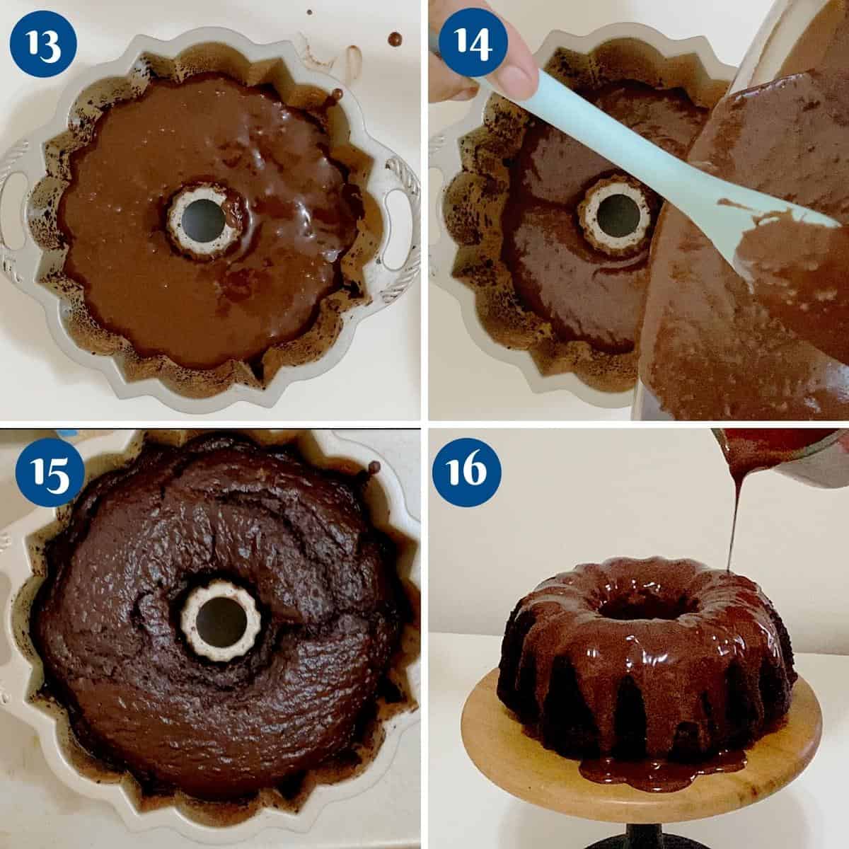 Progress pictures for baking chocolate cake.