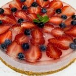 Pinterest image for mousse cake with strawberries.