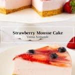 Pinterest image for mousse cake with strawberries.