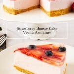 Pinterest image for mousse cake with strawberries.