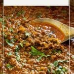 Pinterest image for Indian curry with ground beef.