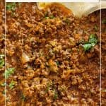 Pinterest image for Indian curry with ground beef.