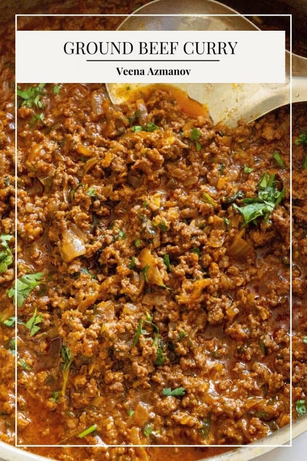 Pinterest image for Indian curry with ground beef.