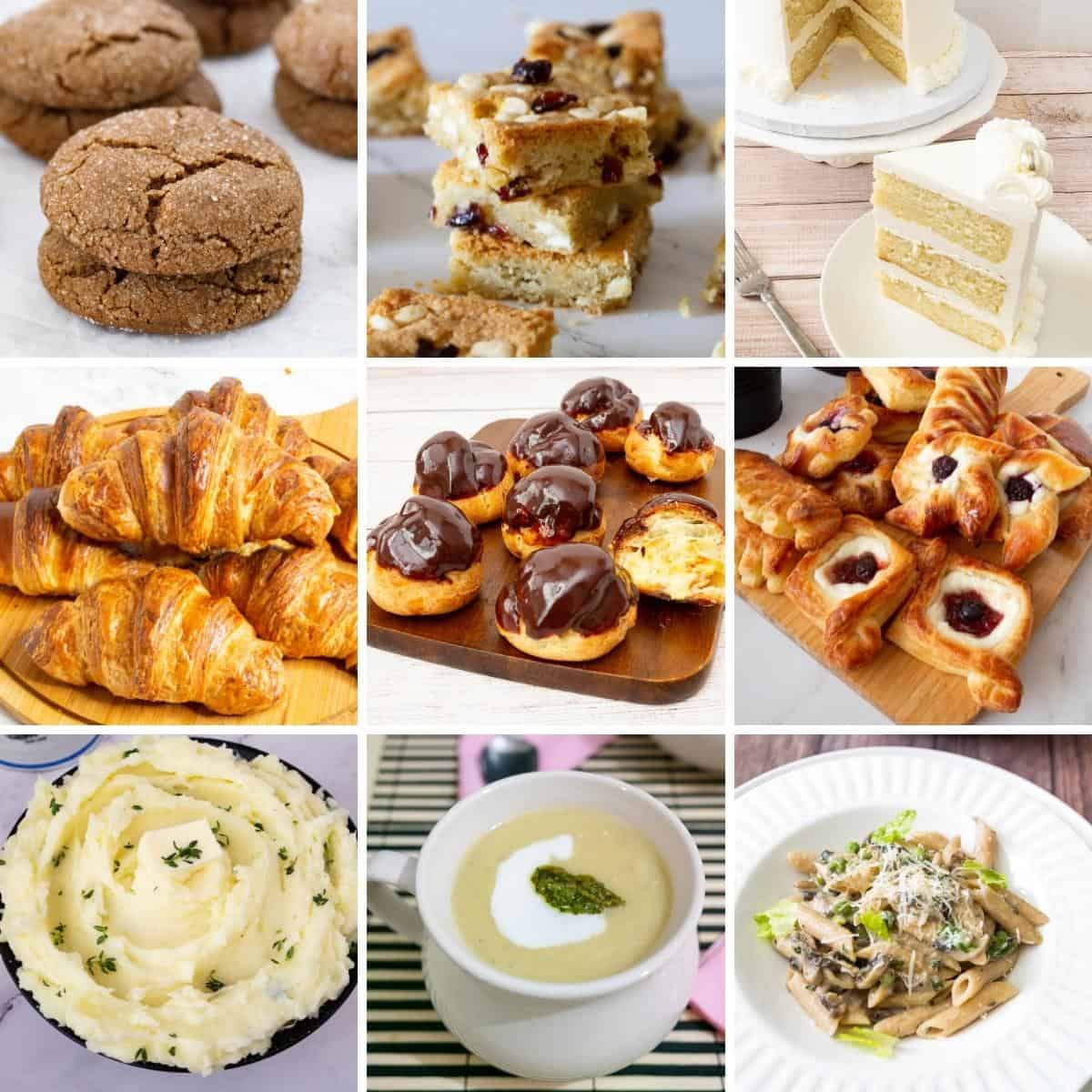 A collage of baked and savory recipes using brown butter. 