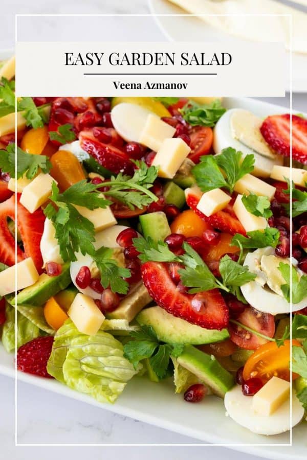 Pinterest image for salad with garden veggies.