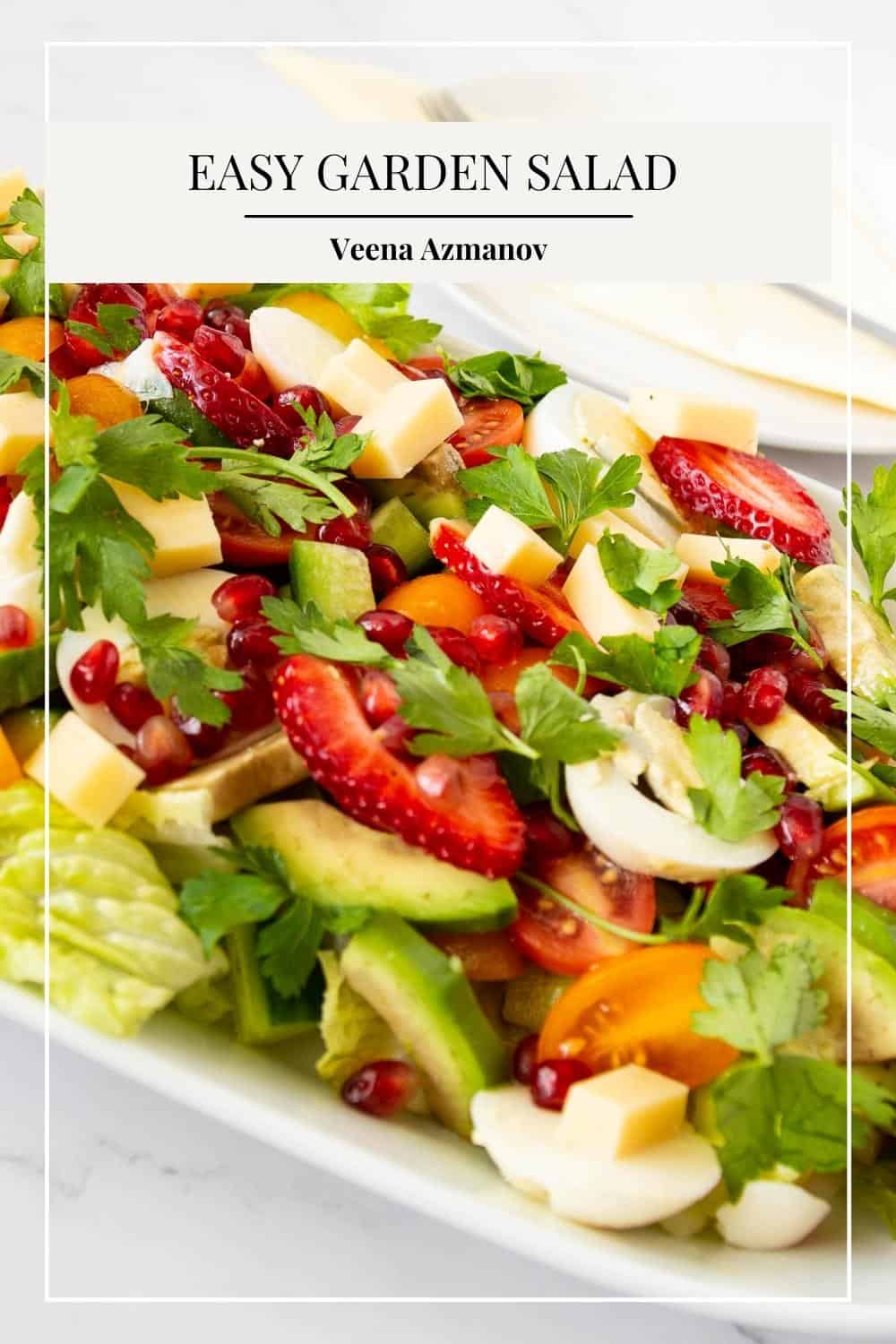 Pinterest image for salad with garden veggies.