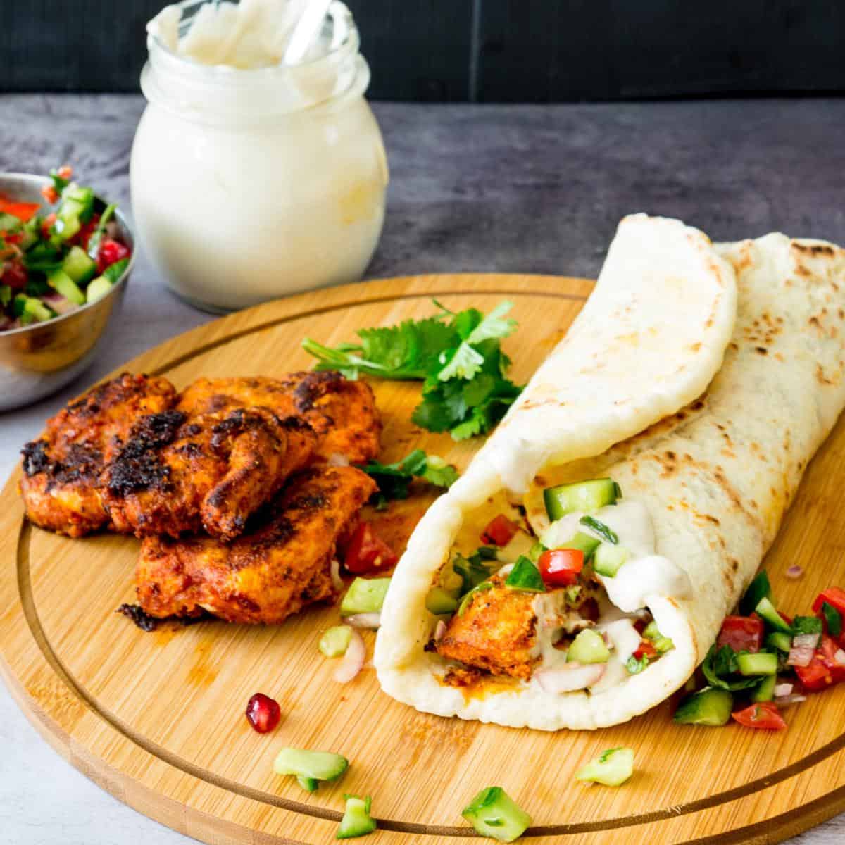 A wrap with chicken shawarma.