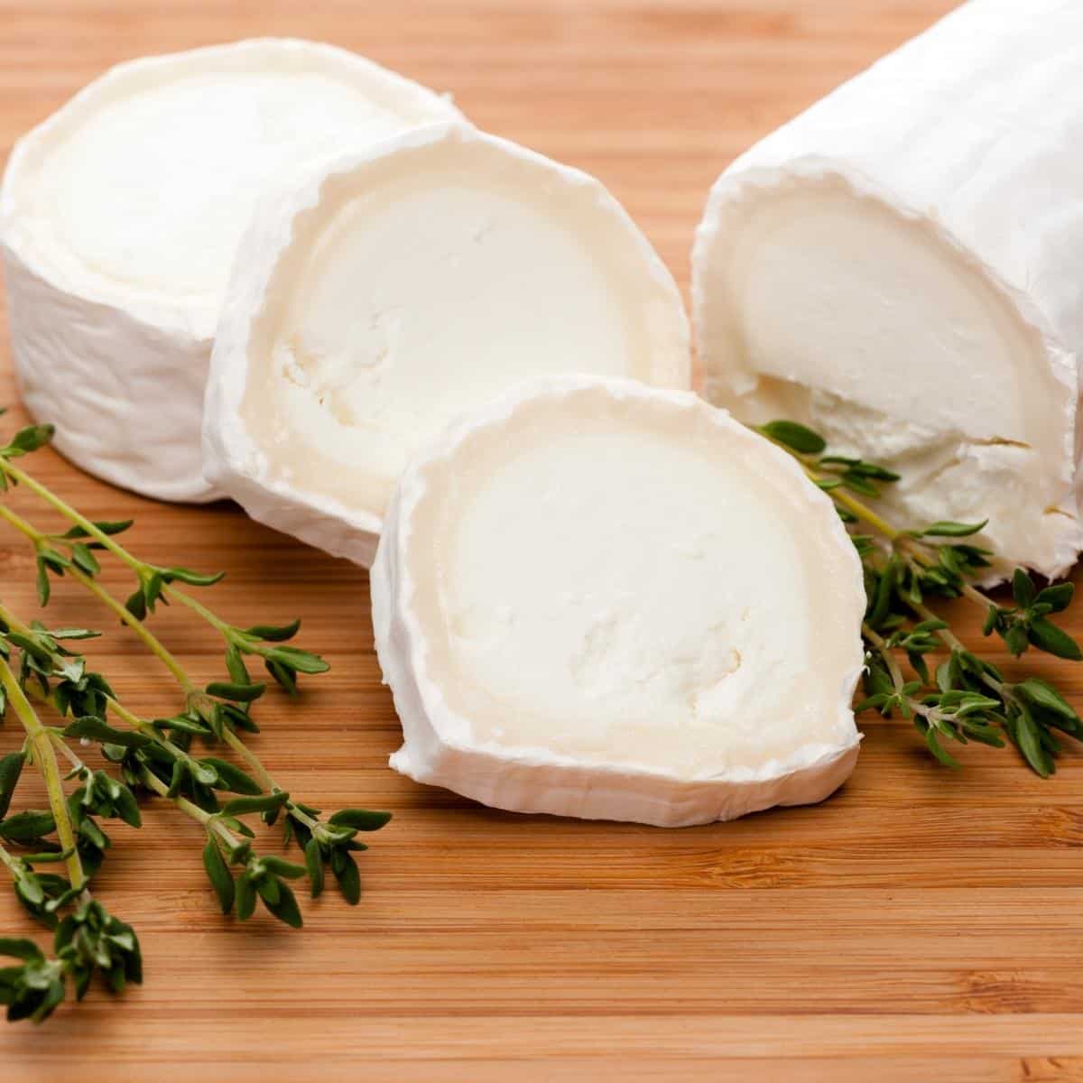 Slices of goat cheese for feezing.