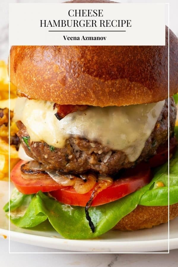Pinterest image for cheese hamburgers recipe.