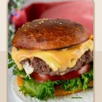 Pinterest image for juicy burgers with baked home fries.