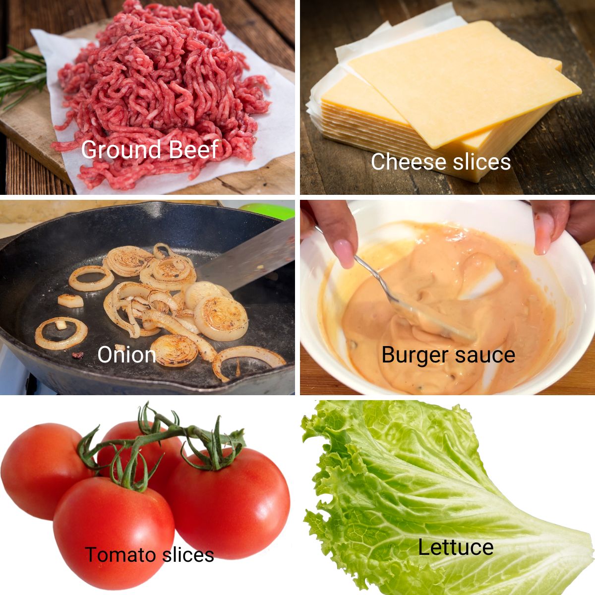 Ingredients for making classic hamburgers.