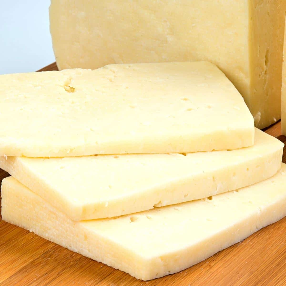 Slices of block cheese for freezing.