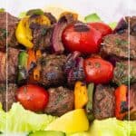 Pinterest image for kabobs with shish beef steaks.