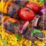 Pinterest image for kabobs with shish beef steaks.