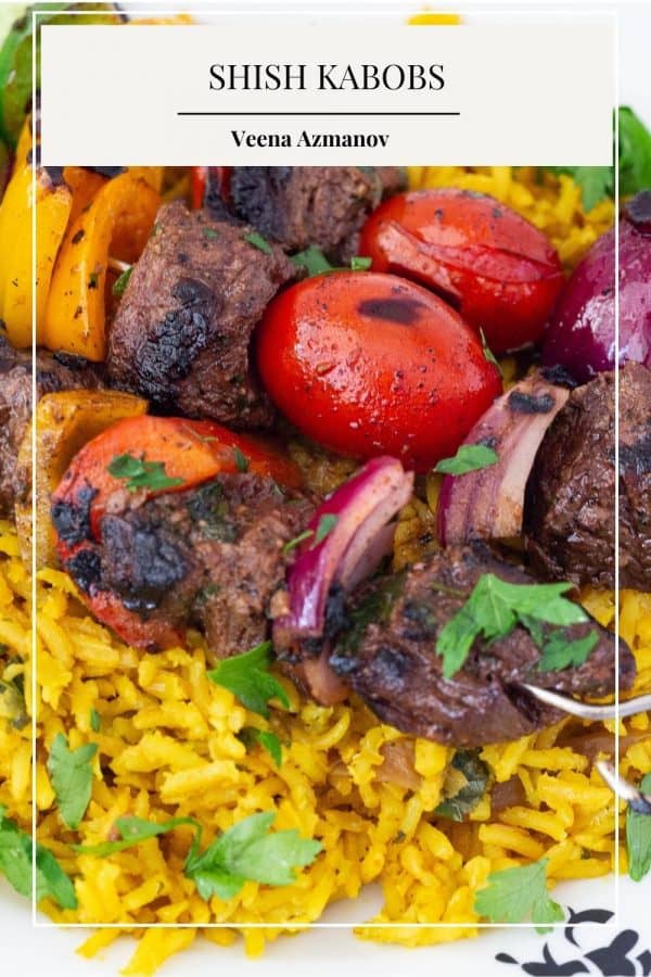 Pinterest image for kabobs with shish beef steaks.