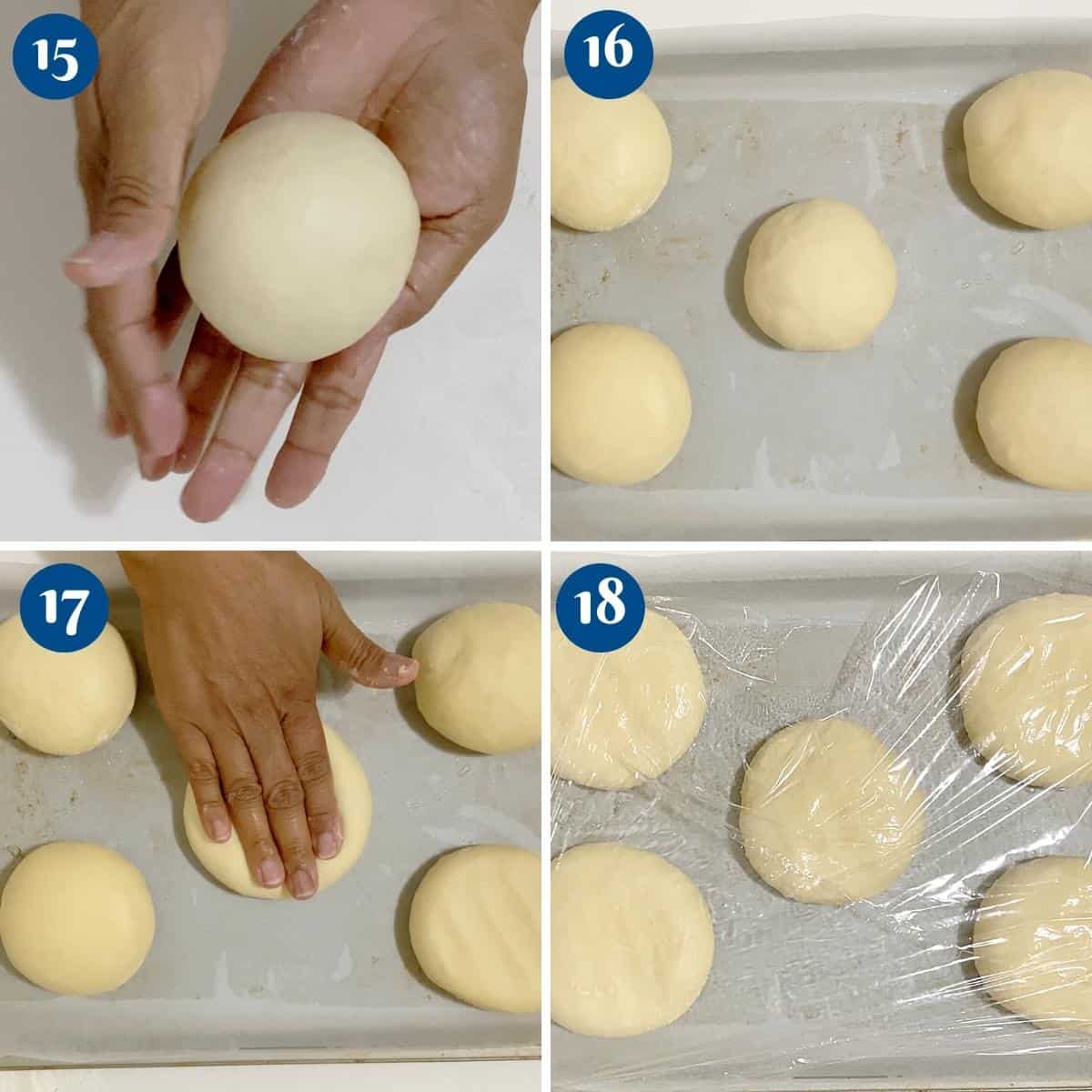 Progress pictures shaping the sourdough buns.